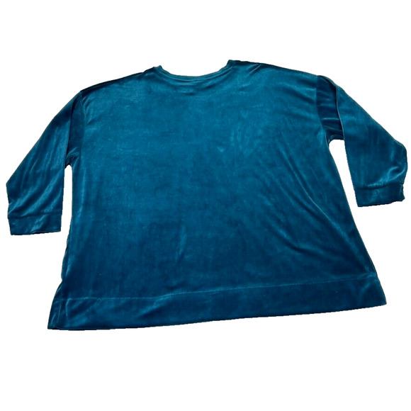 Woman Within Blouse Top 3X Velour Blue Green Three Quarter Sleeves Pullover - Picture 2 of 7